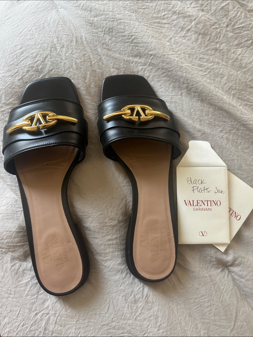 Valentino Garavani Black Leather Slide with Gold Hardware. Wore 4x, fit 7.5